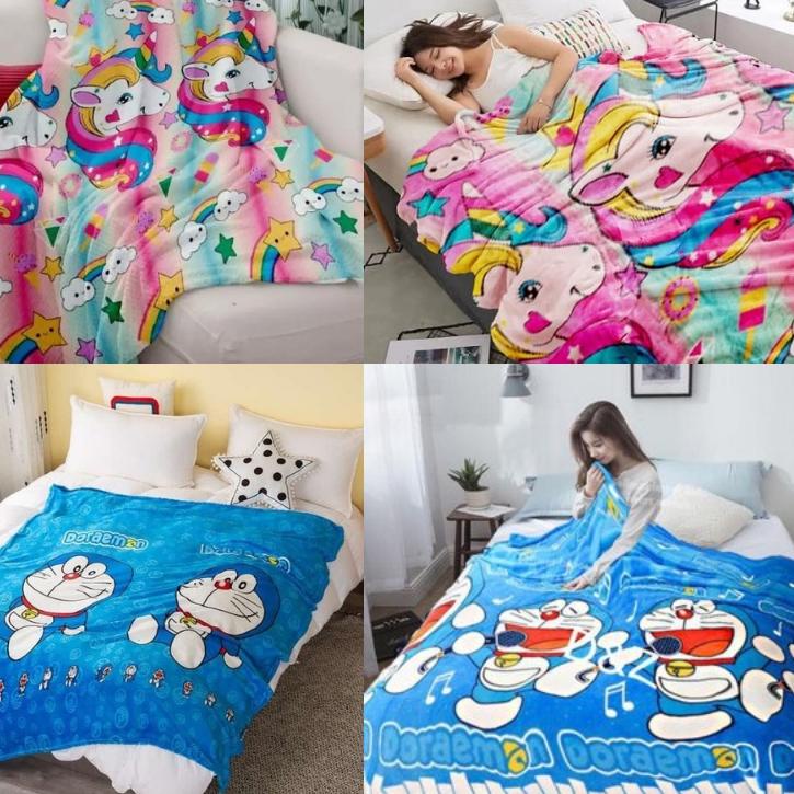 ✾ TERBARU Selimut Bulu Motif Selimut Karakter Selimut Bulu Anak Lembut Tebal SELIMUT DORAEMON - HK ➻