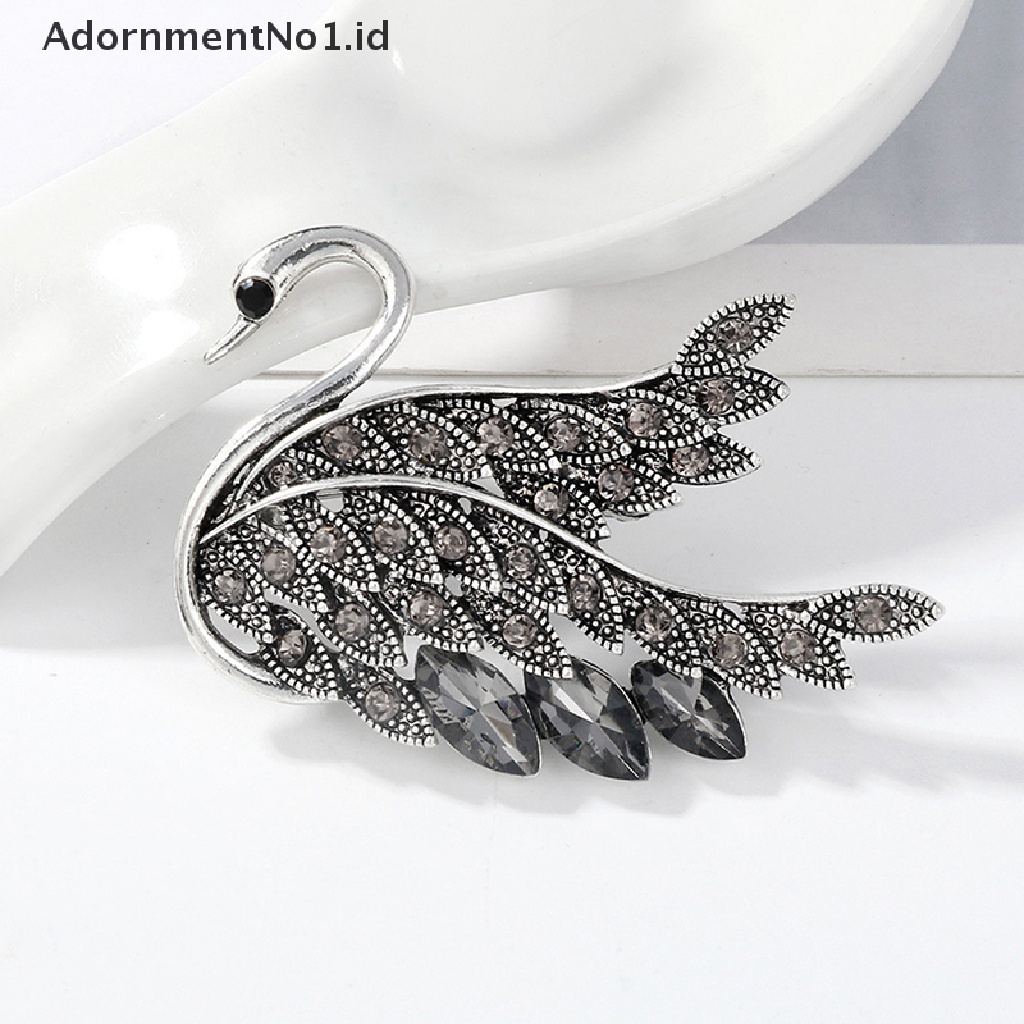 [AdornmentNo1] Retro Fashion Zirkon Kristal Swan Bros Pin Elegan Perhiasan Wanita Elegan Hewan Pin Aksesoris Pesta Mantel Perhiasan [ID]