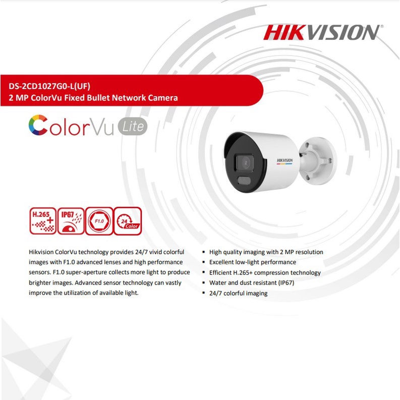 Hikvision DS-2CD1027G0-LUF IP Camera CCTV Colorvu 2MP