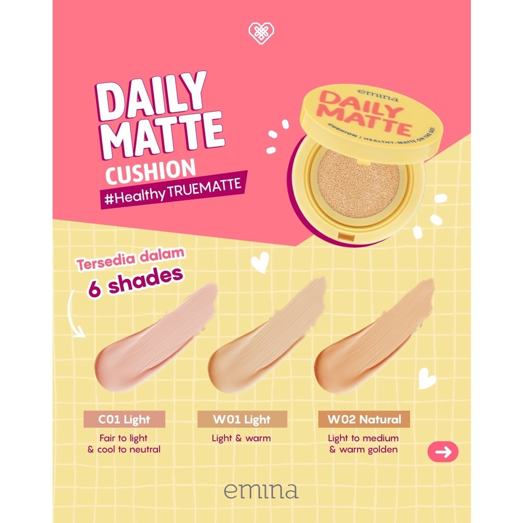 EMINA Daily Matte Indonesia / BB Cream Loose Compact Powder Bedak Padat Facial Wash Face Scrub Micellar Water Essence Toner Mist Serum Day Night Eye Cream Sunscreen Sheet Clay Mask Masker Lip Tint / Bright Stuff Ms Pimple Acne Sun Protection Battle Paket