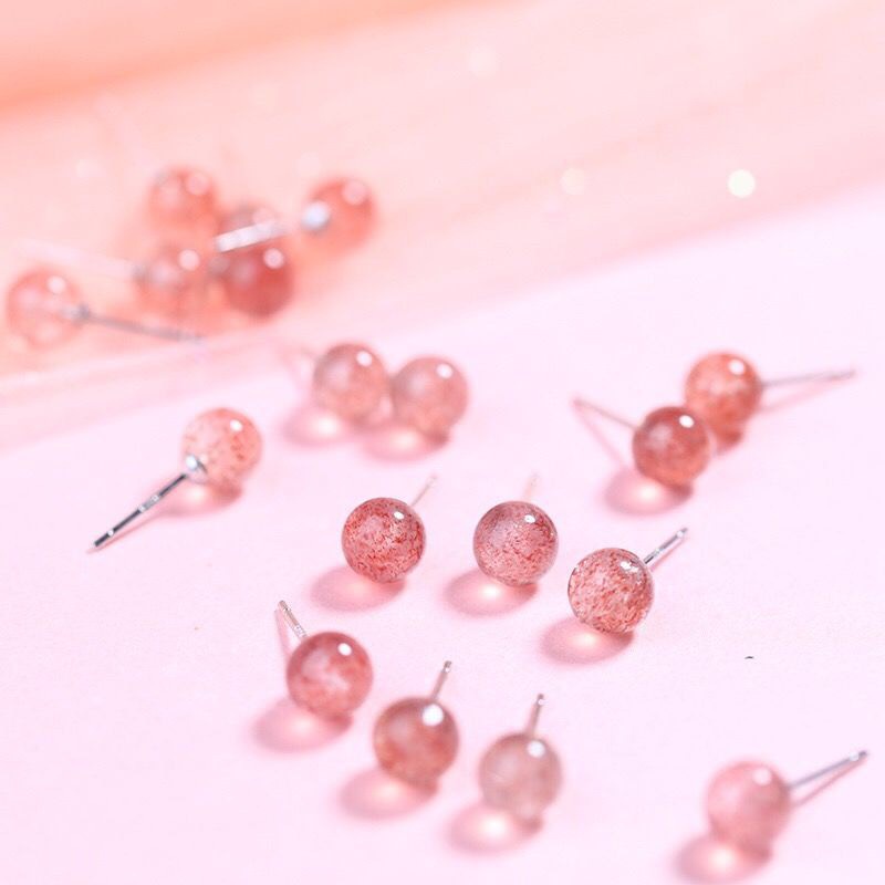 Anting S925 Sterling Silver Hias Kristal Strawberry Peach Blossom Untuk Perempuan