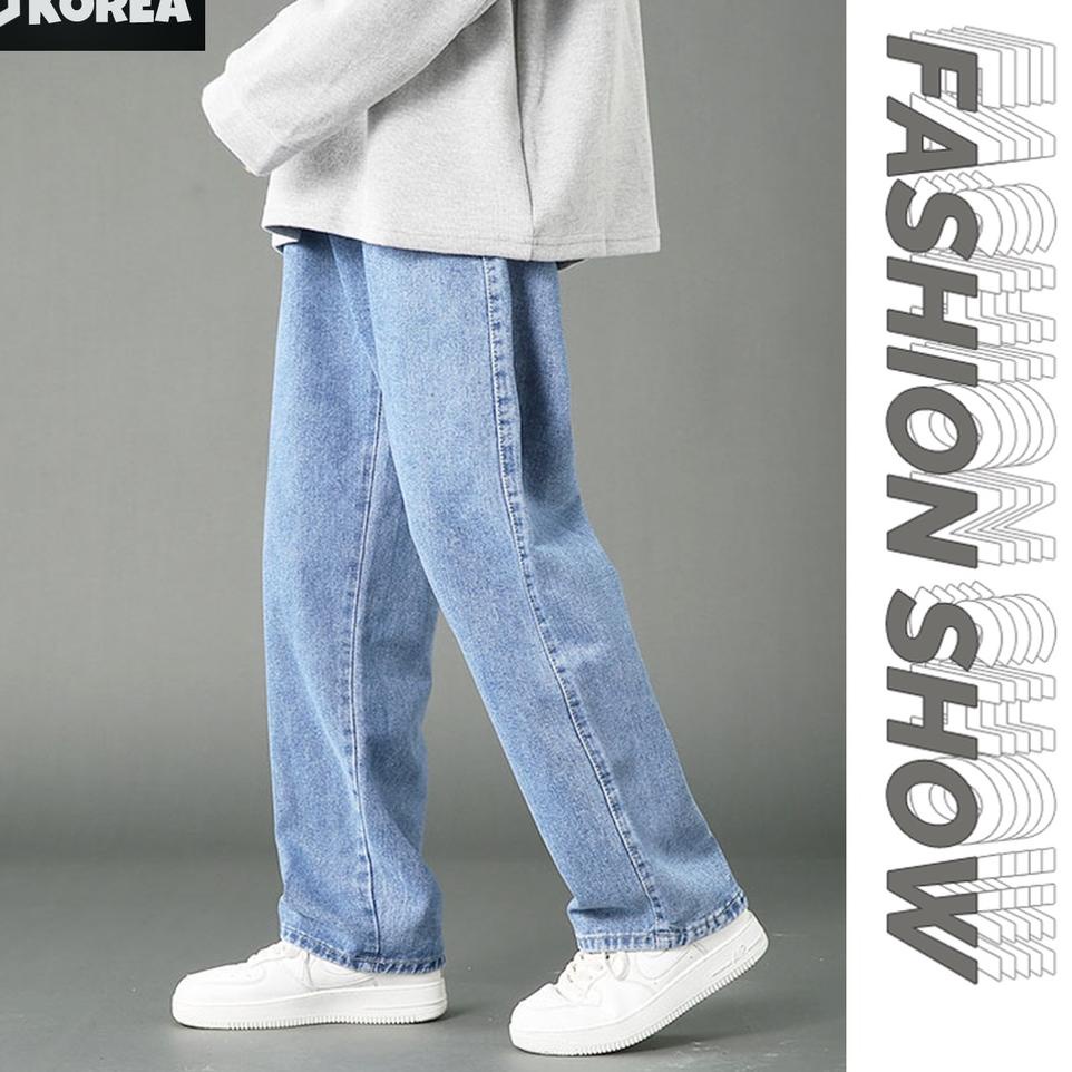 Chekout Celana jeans pria Jeans korean style pria blue straht loose jeans celana panjang 2023 baru f