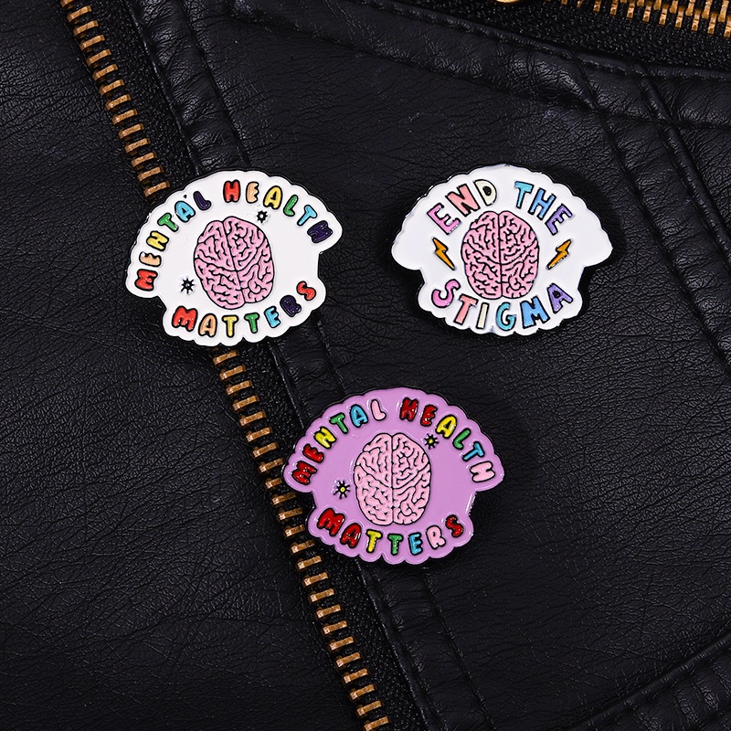 3pcs/set Pin Materi Kesehatan Mental Kartun Warna-Warni Otak Enamel Pin Quotes End The Stigma Lapel Badges Hadiah Bros Untuk Teman