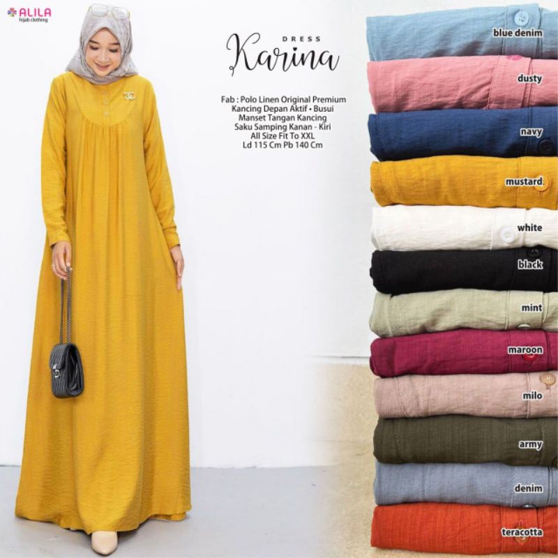 KARINA DRESS ORI ALILA | Dress Polo Linen Original Premium | Busui