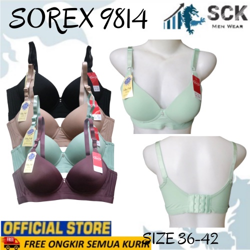 BH SOREX 9814 Busa Sedang Tanpa Kawat Kait 3 Setara Cup B-C BH Busa Tipis / Pakaian Dalam Sorex Grosir