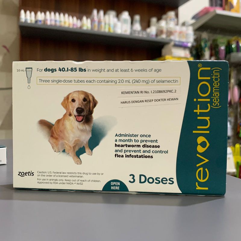 1Box Obat Kutu Anjing REVOLUTION DOG berat 40,1-85 lbs / 20-40kg TEAL
