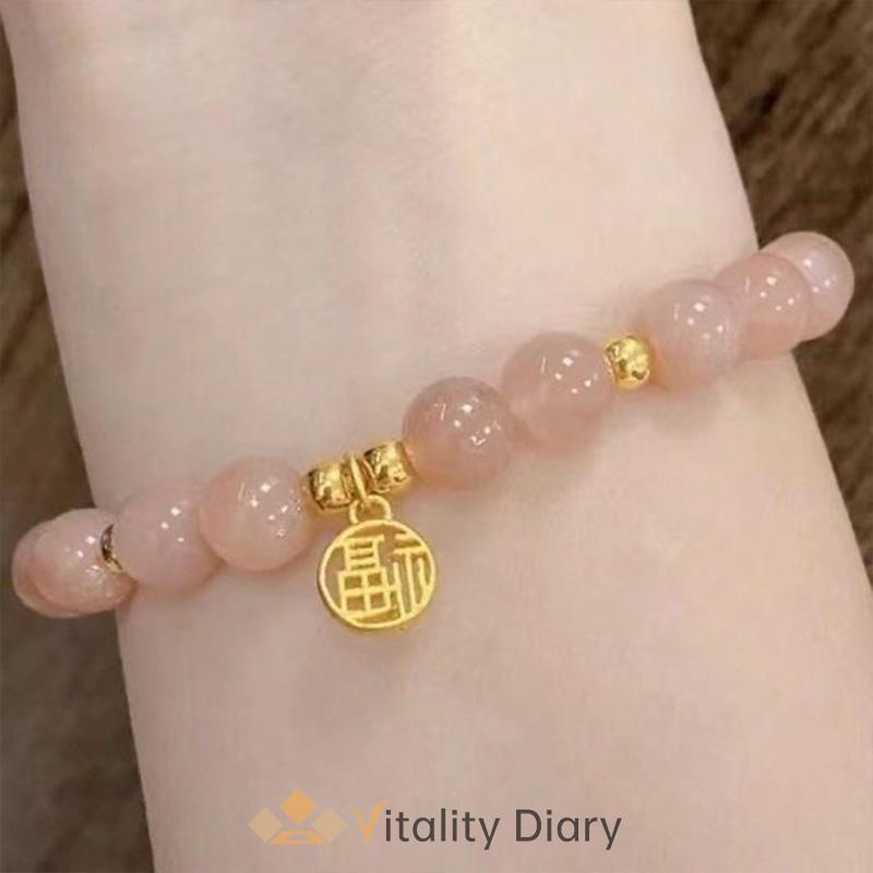 【COD❤️】Gelang Kristal Strawberry Bentuk Bulat Warna Pink Untuk Wanita-VDY