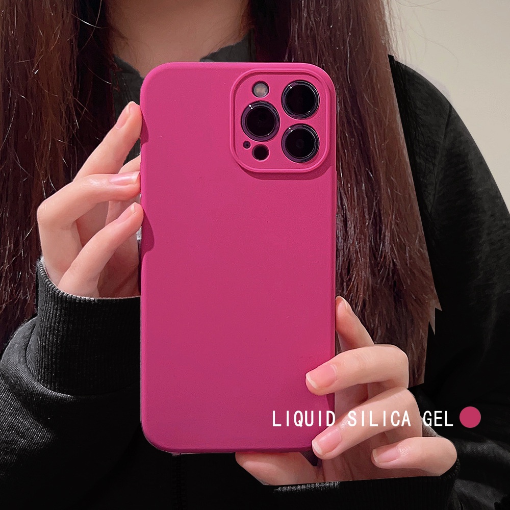 IPHONE Pitaya Pink Ins Case Karet Silikon Cair Untuk Iphone14 11 12 13 PRO MAX Casing Pelindung Penutup Kamera AT0210