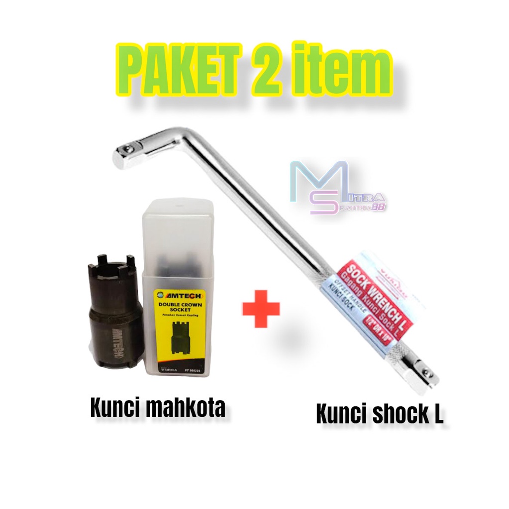 PAKET!! 2 ITEM - KUNCI MAHKOTA + GAGANG SHOCK ( L ) - Double Crown Socket Kunci Mahkota Kunci Kopling AMTECH