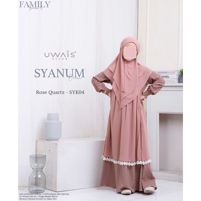 GAMIS ANAK PEREMPUAN BAJU COUPLE KIDS BABYDOLL CRINCKEL SYANUM DRESS SERIES UWAIS HIJAB FAMILY SET U