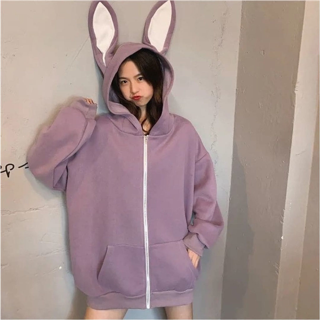 HOODIE ZIPER SWEATER WANITA - XXL RABBIT HOODIE JAKET WANITA OVERSIZE - HOODIE WANITA