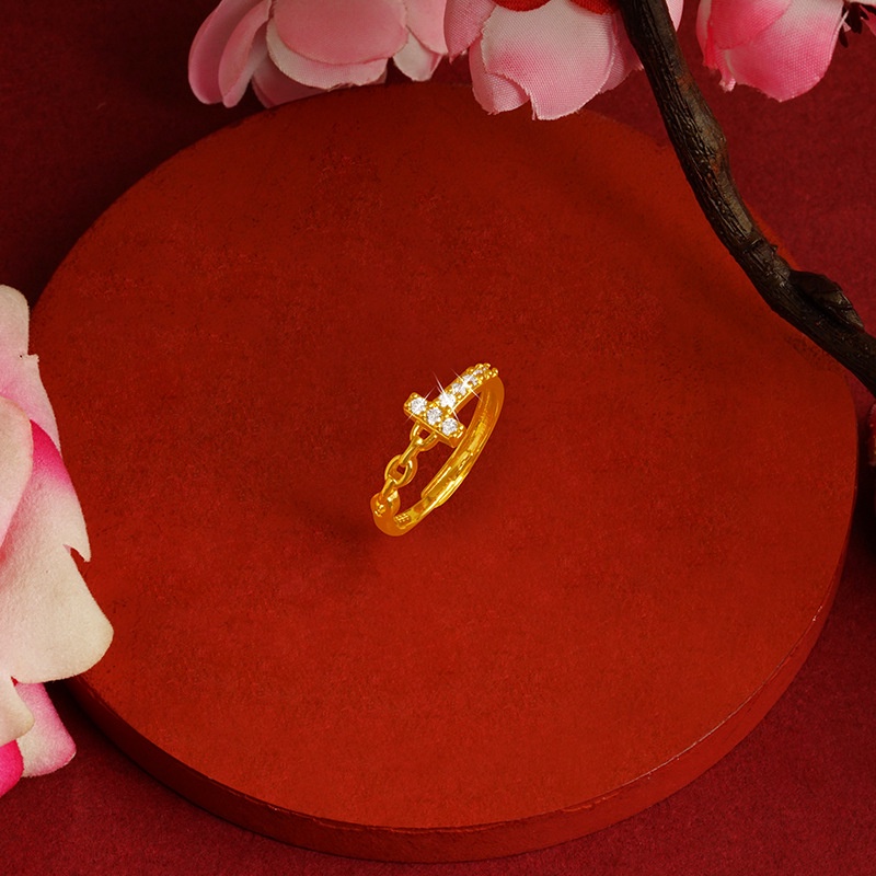 Goldkingdom Perhiasan Fashion Emas Asli Kadar 375Bangkok Aksesoris Ready Stock Ins Adjustable Cincin Wanita Semuanya Sederhana