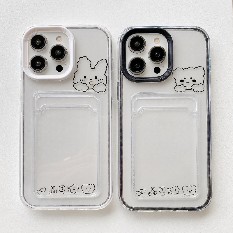 IPHONE Casing Pelindung Transparan Desain Lengan Kartu 3in1 Untuk Iphone14 13 12 11 Pro Max X XR XS Max7 8 Plus Lovely Rabbit small Bear