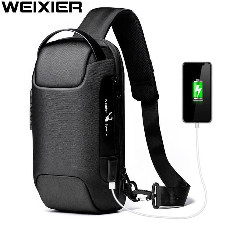MURAH MERIAH WEIXIER 9529 Tas Selempang Pria Shoulder Bag USB Port Anti Maling WK-SBY