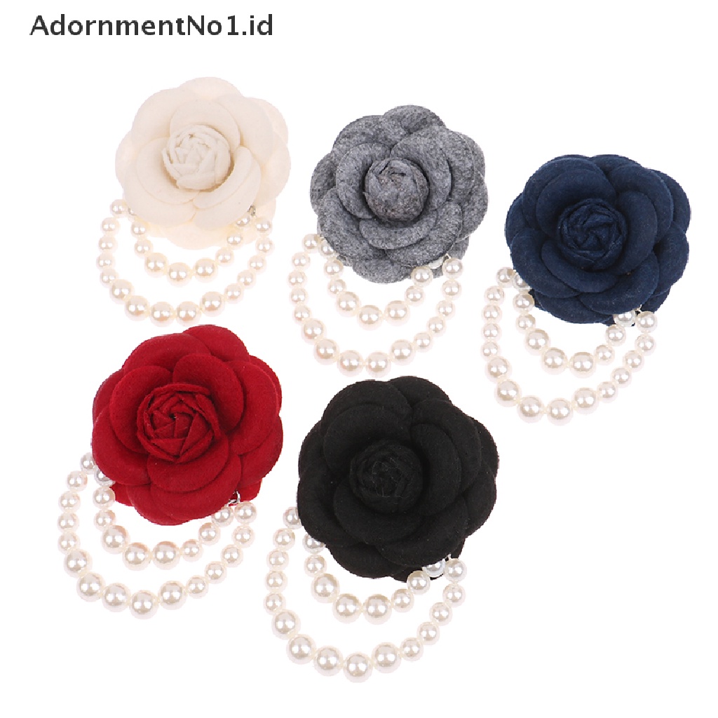 [AdornmentNo1] Korea Kain Camellia Bunga Bros Pin Mutiara Rumbai Korsase Fashion Perhiasan Bros Untuk Wanita Kemeja Kerah Aksesoris Kain Korsase Pin Hadiah [ID]