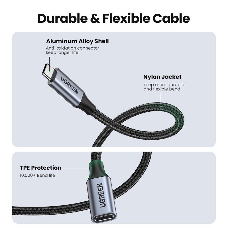 Ugreen Kabel Ekstensi USB C Tipe C Extender Cord USB 3.1 10Gbps Kabel Ekstensi Transfer Data