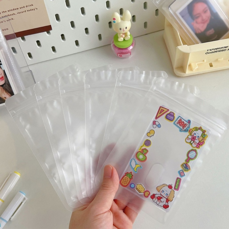 10pcs Pack PET Frosted White Self-sealing Bag/Wadah Penyimpanan Makanan Ringan Kedap Udara/Desktop Kosmetik Perhiasan Alat Tulis Kantor Aneka Wadah Organizer