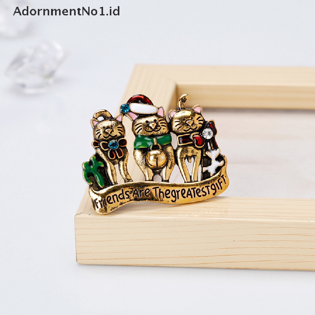 [AdornmentNo1] Kartun 3kucing Natal Bros Pin Lucu Hewan Kucing Bros Perhiasan Hadiah [ID]