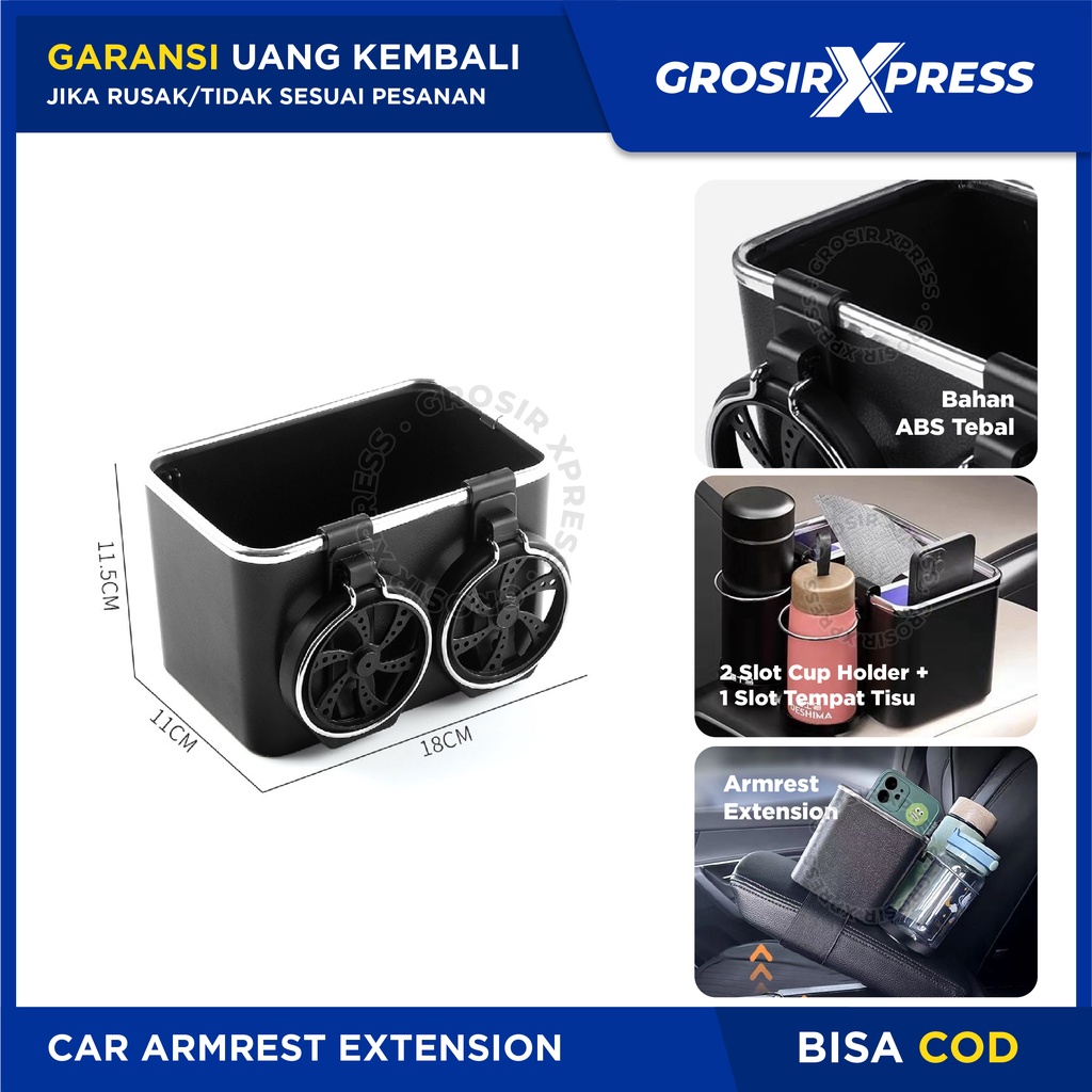 Tempat Tisu Mobil Kotak Tissue Serbaguna Storage Box Multifungsi Car Cup Holder Wadah Penyimpanan Handphone Gelas Botol Air Minum Rapi Anti Slip | GROSIRXPRESS