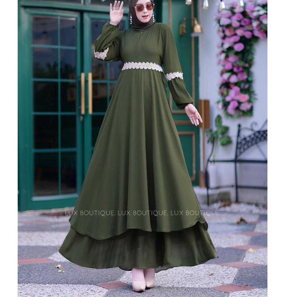 VIRAL Gamis Malaysia / Gamis Ceruty Polos / Gamis Melayu Ceruti Babydoll Renda full furing