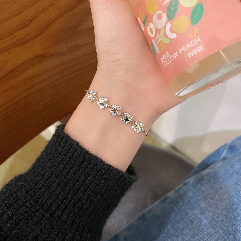 Gelang Bunga Zirkon Mewah Wanita Fashion Gelang Tangan Tarik