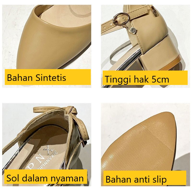 FD Sepatu Heels Wanita High Heels Tali Ankle Strap Hils Hak Tahu Korean Style Kasual HI-048