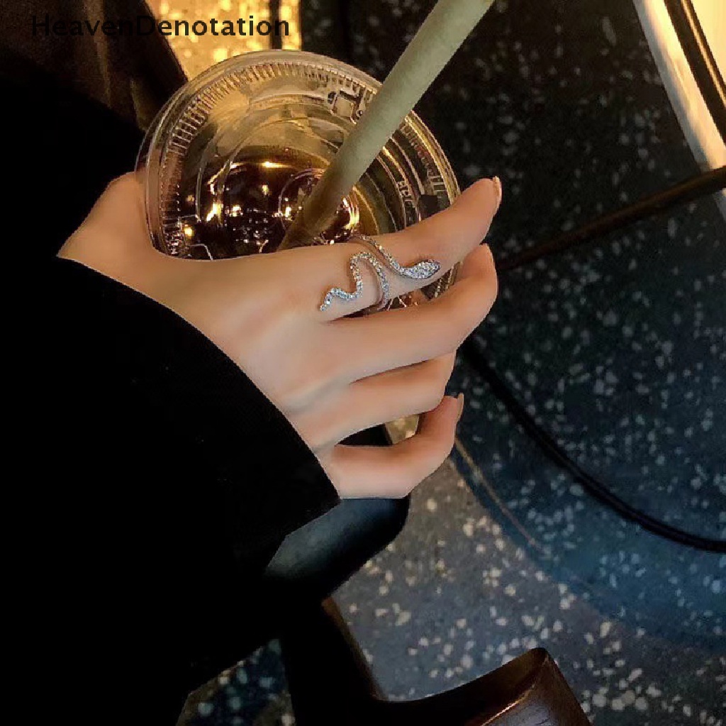 [HeavenDenotation] Vintage Punk Bentuk Ular Cincin Gothic Berlian Imitasi Terbuka Adjustable Hewan Rings Untuk Pria Wanita Fashion Kristal Pernikahan Pesta Perhiasan HDV
