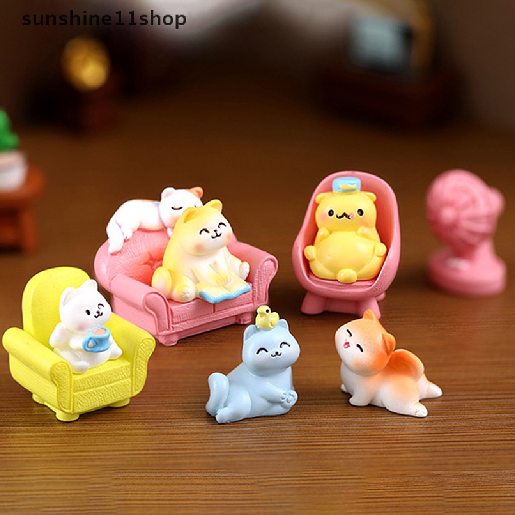 Sho Patung Kucing Miniatur Manusia Hidup Kitten Decor Figurine Mainan Taman Peri Mini N