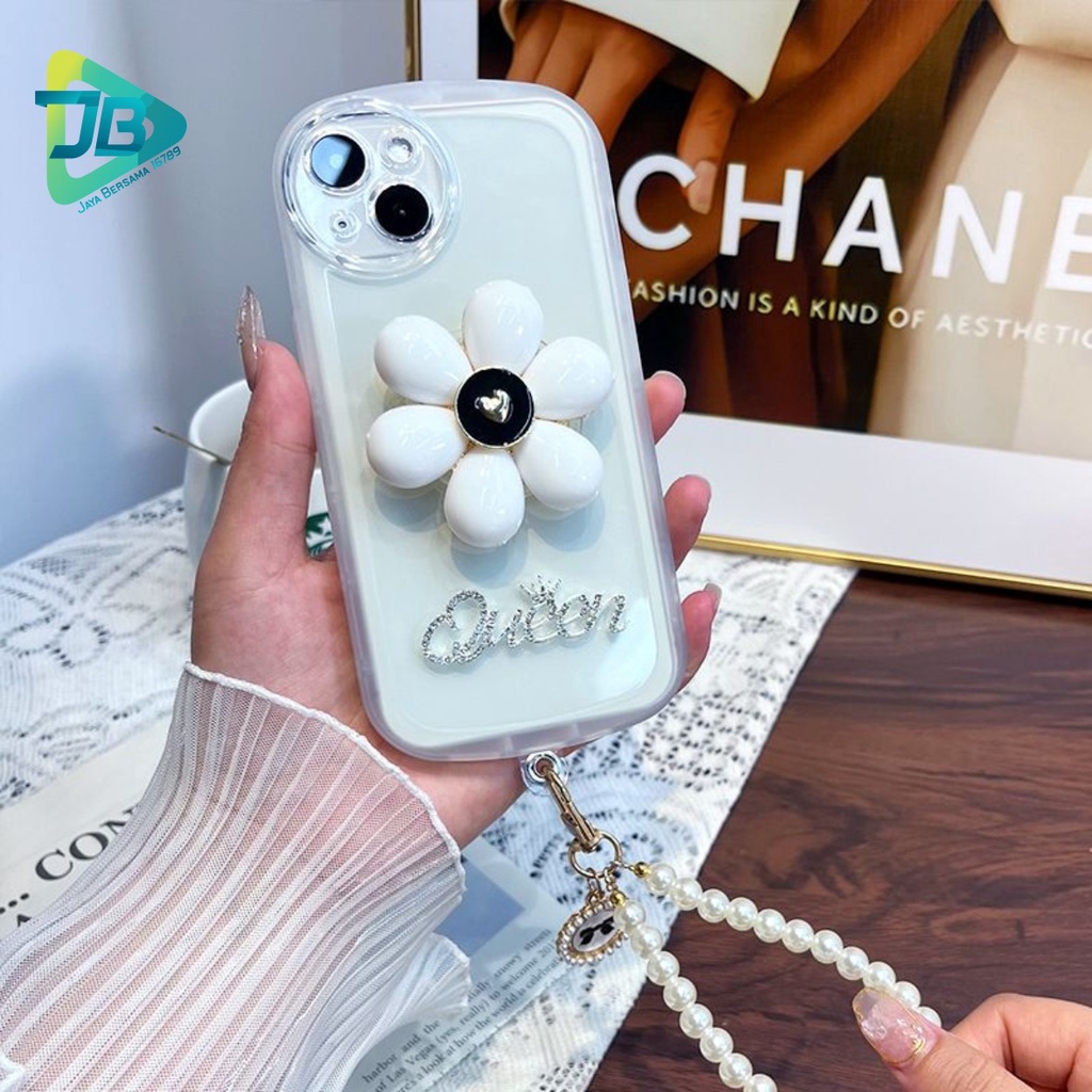 GC12 SOFTCASE WAVY CLEAR POP FLOWER LANYARD FOR IPHONE 7 8 7+ 8+ X XS XR XS MAX 11 12 13 14 PRO MAX 14 MAX JB7019