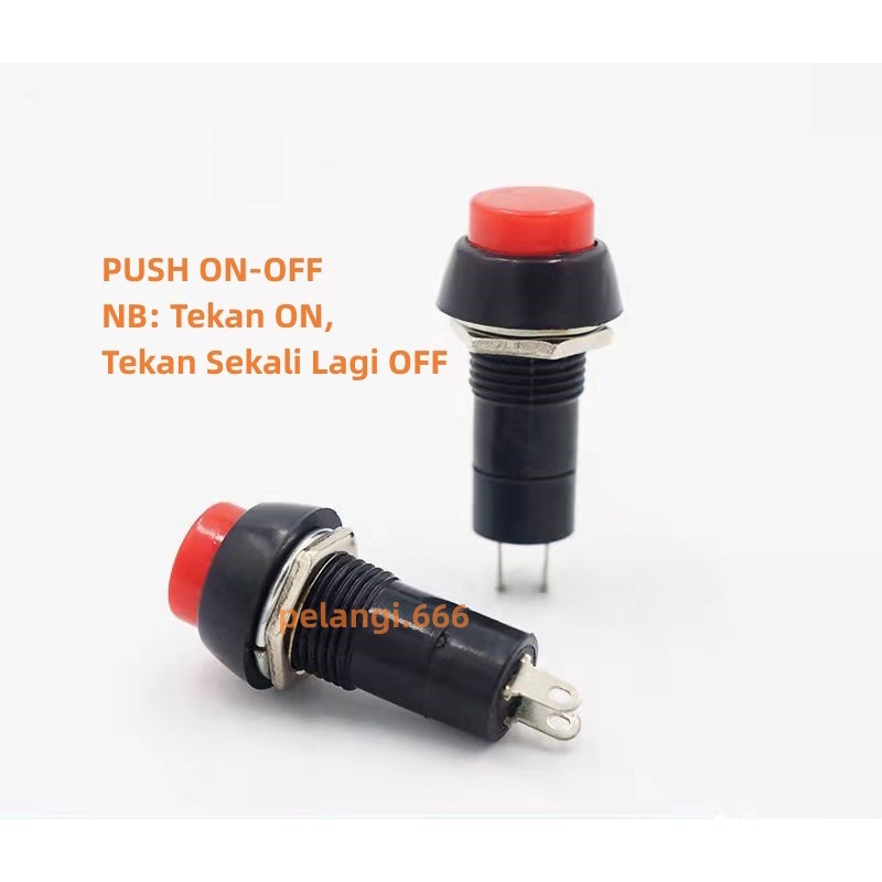 Saklar PUSH ON-OFF Bulat 2 Pin/Kaki Saklar/Rocker Switch PUSH ON-OFF