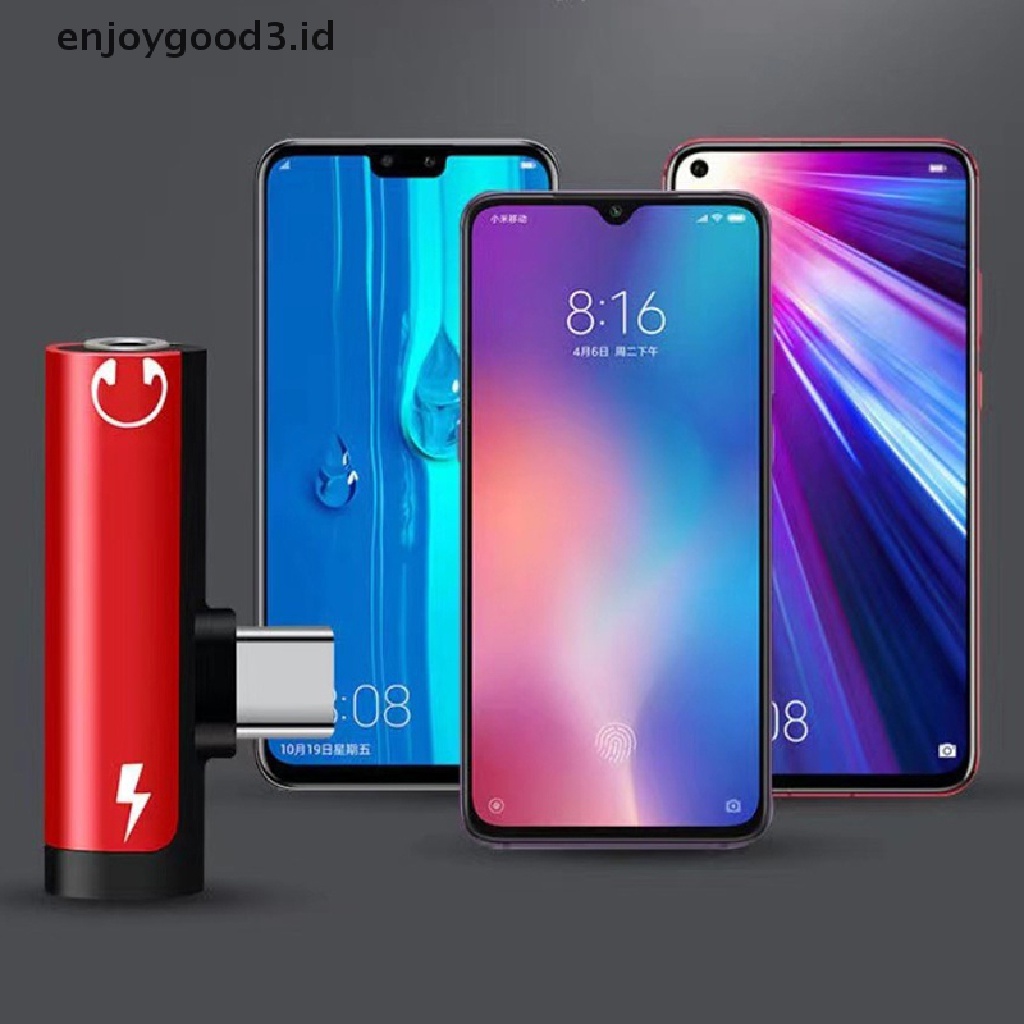 [Rready Stock] Charing &amp; Mendengarkan Audio Charger Splitter 3.5mm Audio/Tipe-C Female Ke USB Type-C Male Phone Adapter Convertor Untuk Huawei Xiaomi (ID)