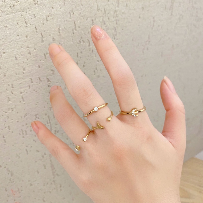 5 Pcs/Set Indah Vintage Pembukaan Adjustable Jari Cincin Elegan Kristal Wanita Fashion Berlian Bintang Bulan Butterfly Rings Sederhana Berongga Butterfly Ring Set