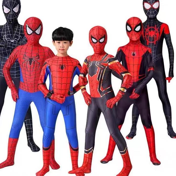 ➶ HALLOWEEN KOSTUM SPIDERMAN COSTUME ANAK SPIDERMAN Baju Cosplay SUPERHERO Jumpsuit + Topeng ➴