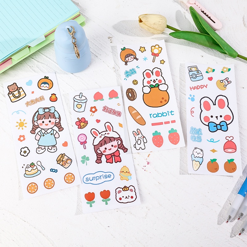 1lembar Kartun Kelinci PVC Tahan Air Stiker Tangan Akun Gadis Lucu Bunny Stiker Diary Scrapbooking Hias Decals