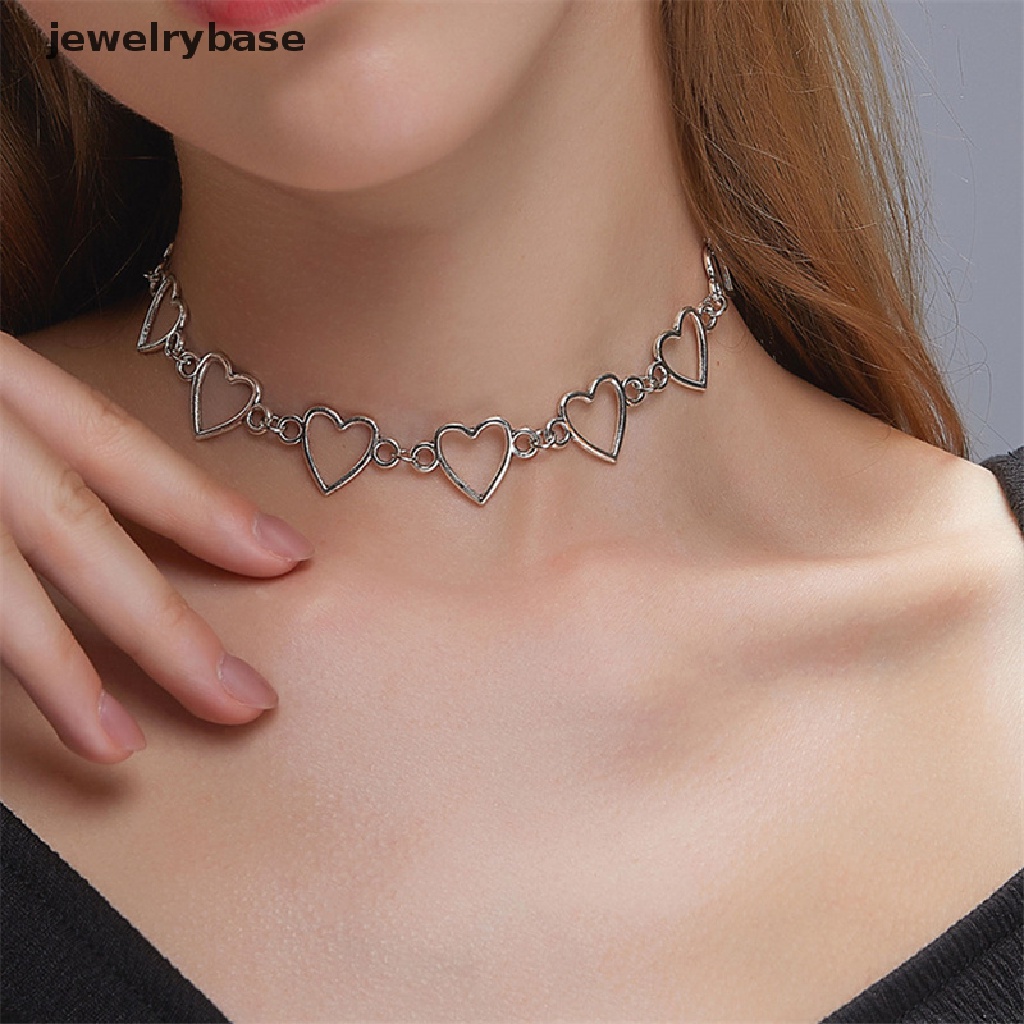 [jewelrybase] Berongga Cinta Manis Hati Choker Kalung Pernyataan Pacar Hadiah Dua Warna Lucu Kalung Perhiasan Butik