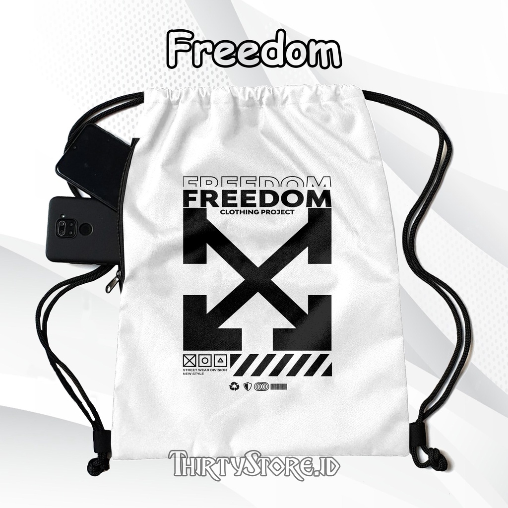 Tas Serut Anti Air New String Bag Full Print Pria Dan Wanita Motif Freedom Tas Olahraga Tas Sekolah