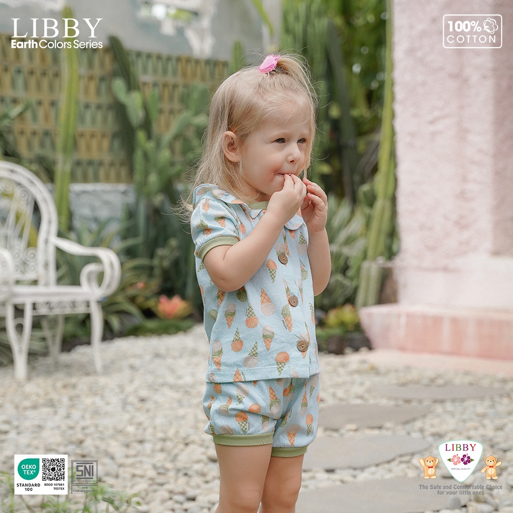 LIBBY Stelan Pendek Rocco Earth Color | Motif Size 0 s.d 4 Tahun (1 stel/pack)