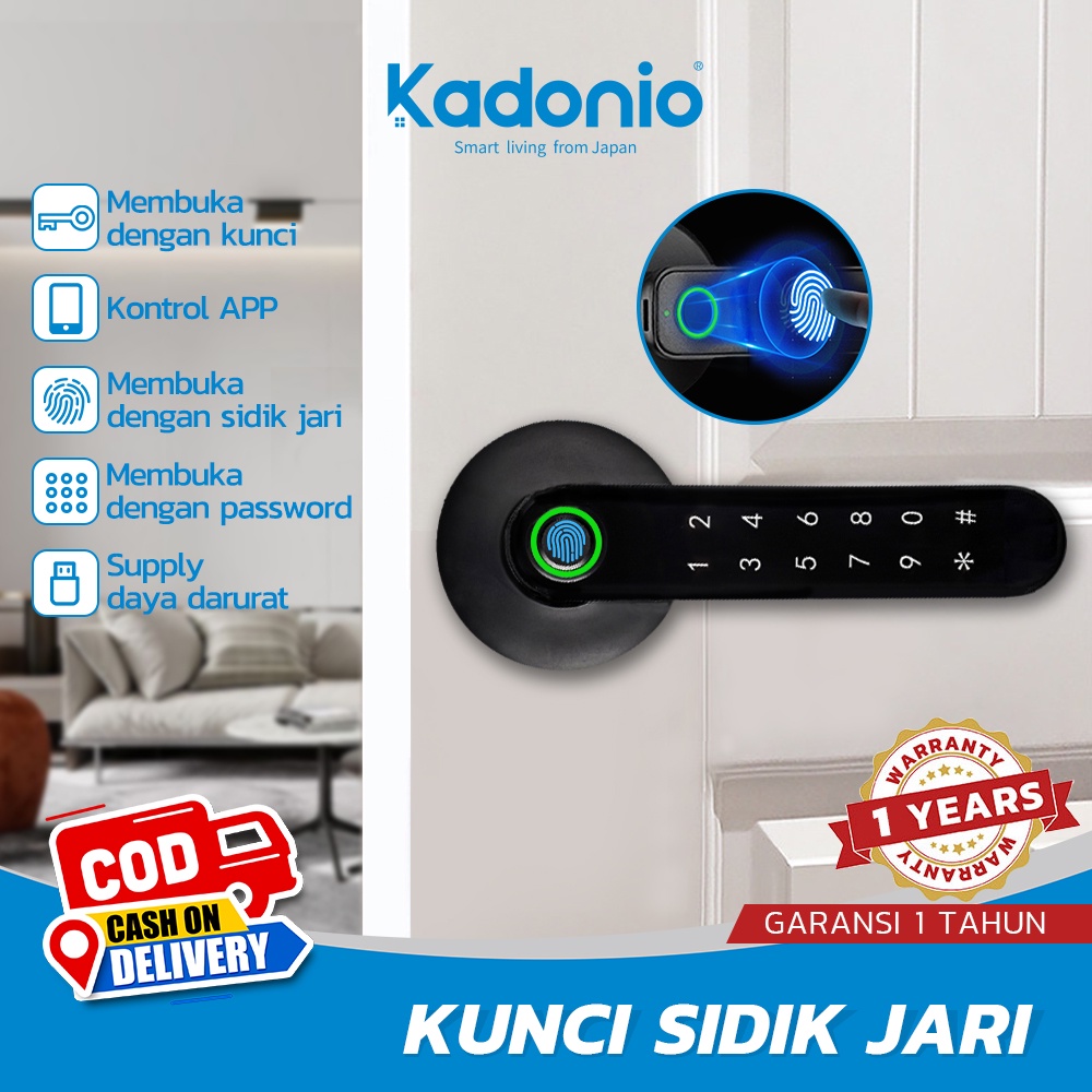 Kadonio kunci Pintu digital sidik jari password dan App kontrol Smart Handle Door Lock Home Fingerprint Electronic Door Lock kunci pintu digital hendel pintu rumah