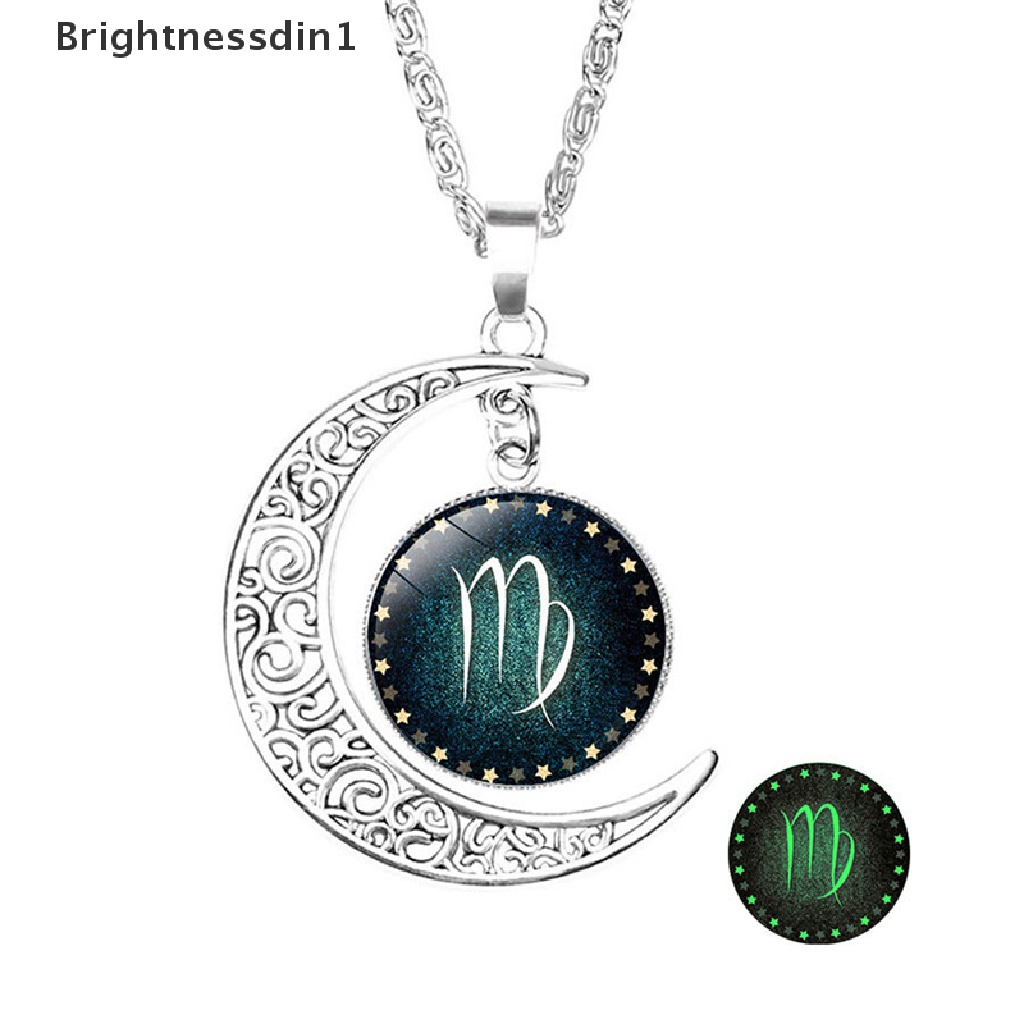 [Brightnessdin1] 12tanda Zodiak Bulan Liontin Kubah Kaca Pisces Aquarius Zodiak Tanda Perhiasan Liontin Kalung Butik