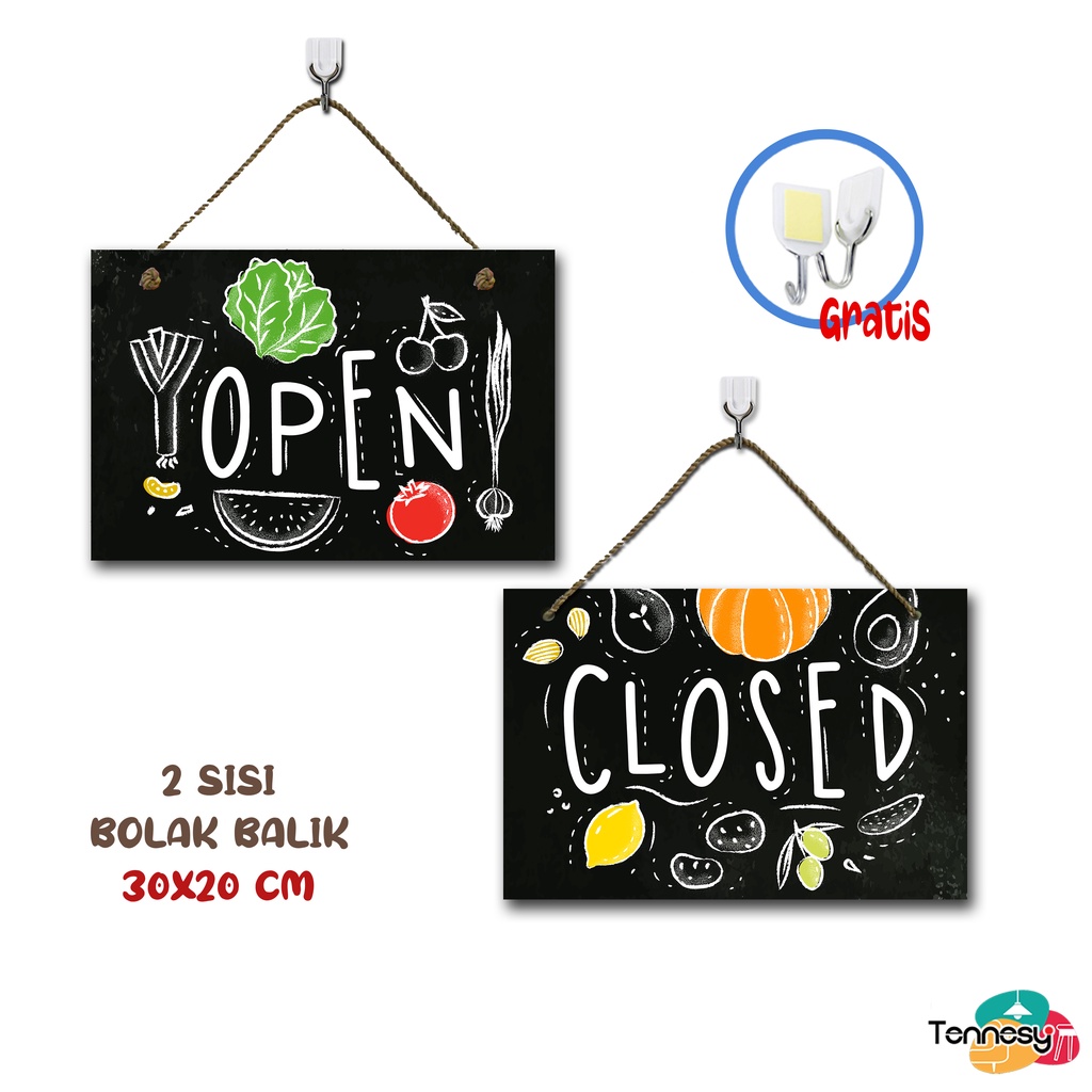 TENNESY PAJANGAN SIGN OPEN CLOSE TOKO MAKANAN FOOD BEVERAGE 30x20CM BUKA TUTUP HIASAN DINDING GANTUNG WALL DECOR PAJANGAN POSTER DEKORASI KAMAR RUMAH TOKO KAMAR