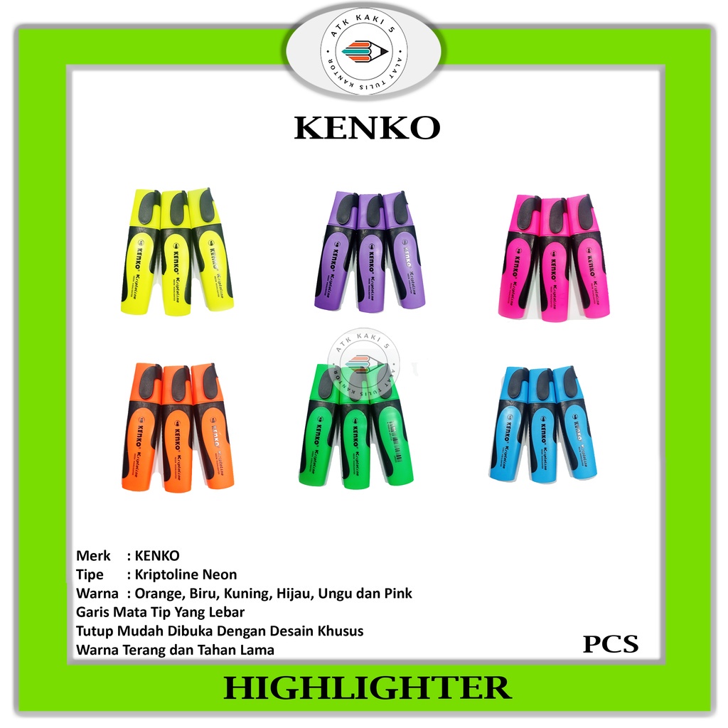 

KENKO - Spidol Highlighter Kriptoline Warna Neon - Pcs