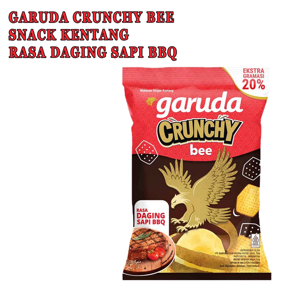 Snack Kentang* Garuda Crunchy Bee* Rasa Daging Sapi BBQ* 58g+12g