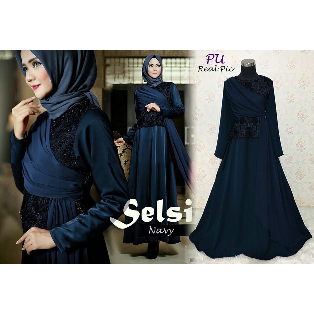 HOPYLOVY - Gamis Maxi Dress Selendang Bordir Selsi bahan Balotelli ft Ceruty