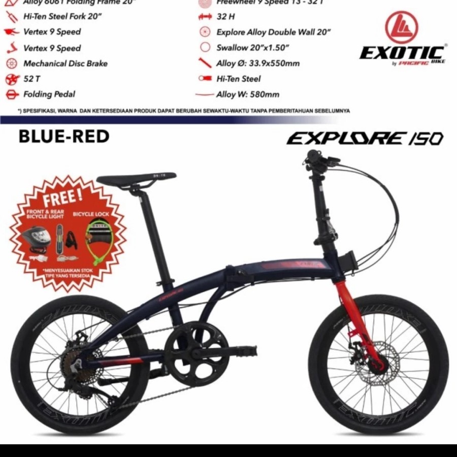 Sepeda lipat 20 Exotic Explore 100 New Frame Alloy By Pacific - Biru, explore 150