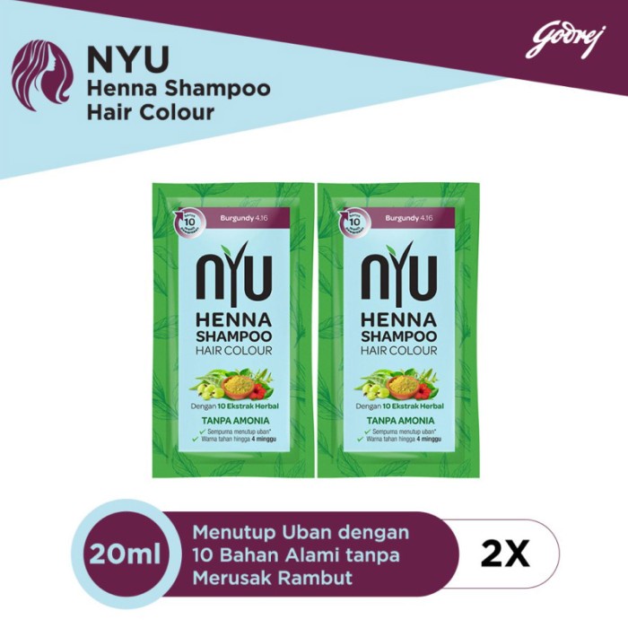 NYU Henna Shampoo Hair Colour - Sampo Pewarna Rambut Burgundy - Isi 2