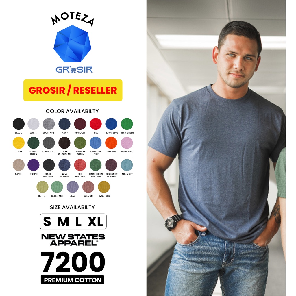 Grosir NSA Premium Cotton 7200 - Kaos Polos 24s New States Apparel - WARNA HEATHER - S M L XL