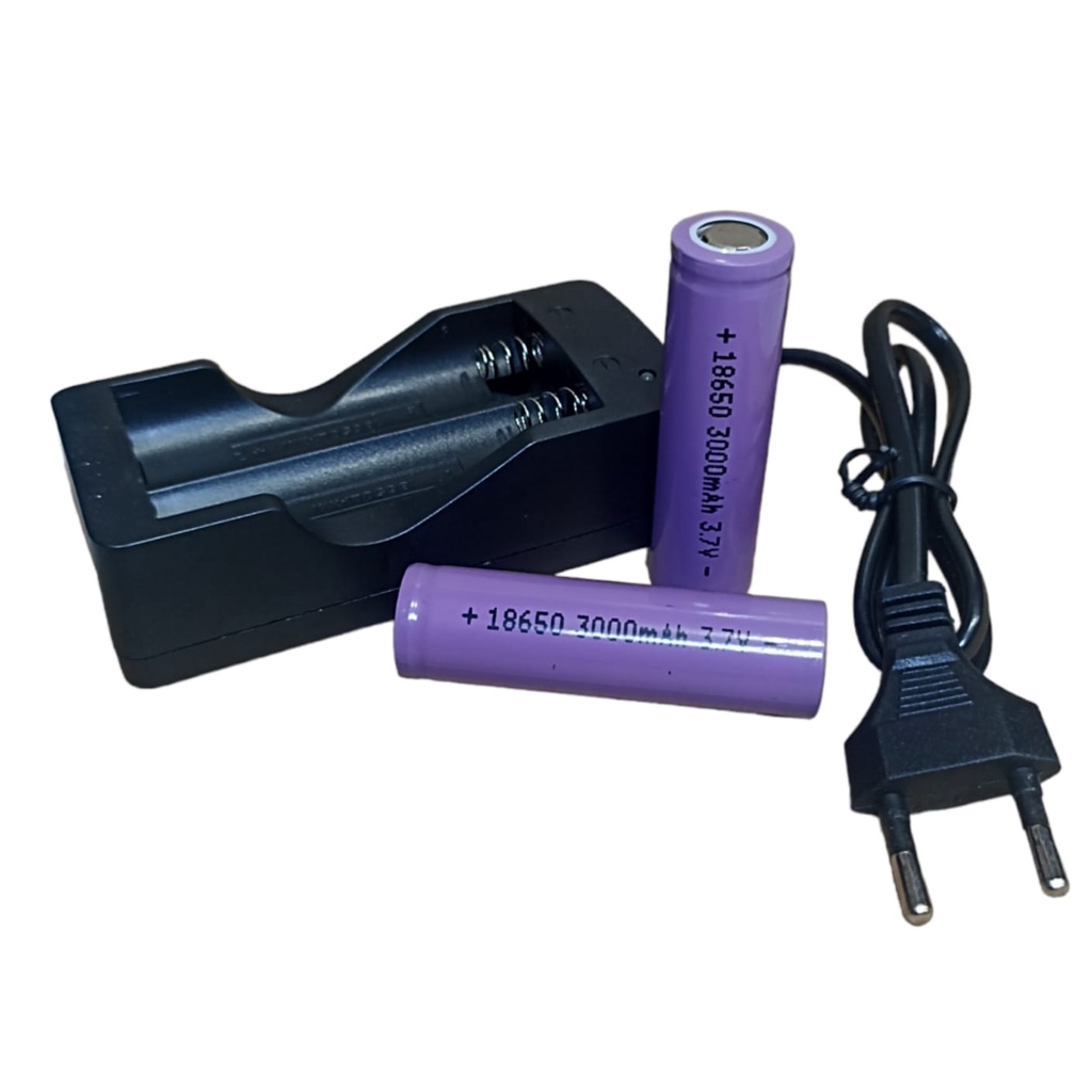 Paket Charger 4.2V-1000mA + 2 PCS BateraiLithium 18650 Li-ION 3.7V - 3000mAh UNGU