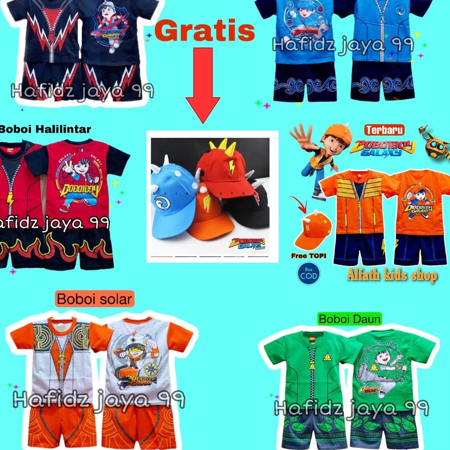 ☈ SETELAN BAJU KOSTUM BOBOIBOY ANAK SET TOPI / STELAN BOBOBOY ANAK LAKI-LAKI GRATIS TOPI / BOBOBOI /