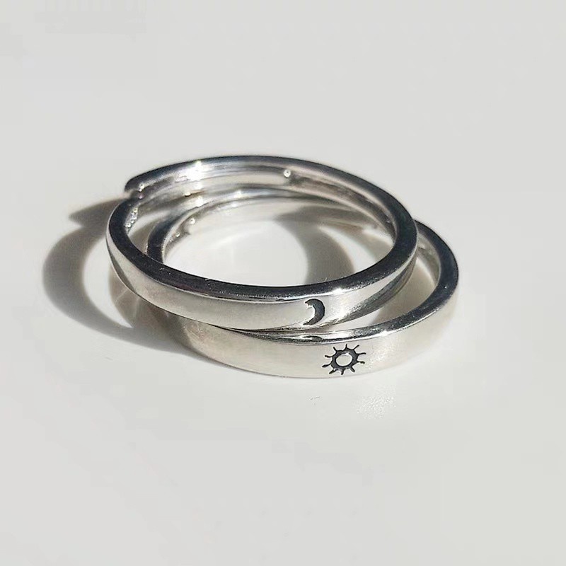 Cincin Adjustable Desain Matahari Bulan Untuk Pasangan | Cincin Desain Matahari Bulan Untuk Pria Dan Wanita | Perhiasan Gaya Korea Untuk Hadiah