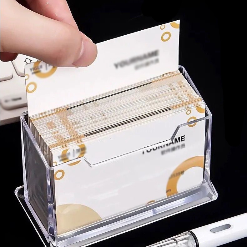 Kotak Penyimpanan Kartu Akrilik Transparan Simple Card Single-Layer Storage Box Desktop Penempatan Kartu Nama Klip Meja Kursi Display Bracket